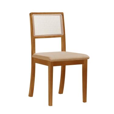 Imagem de Cadeira de Jantar Luxo Estofada Linho Rubi Madeira