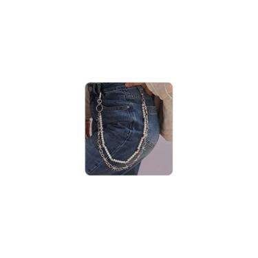 Imagem de ANGLEQUEEN Corrente punk em camadas para homens e mulheres carteira de caveira corrente pérola manga jeans corrente bolso correntes gótico chaveiro para calças, Large, Metal, Sem Pedra Preciosa