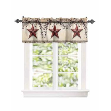 Imagem de Cortinas curtas com bolso para varão, retrô, estrela do oeste, sanefas vermelhas para cozinha, cortina de madeira vintage, sanefa, tratamento de janela para quarto, sala de estar, banheiro, 106,7 x