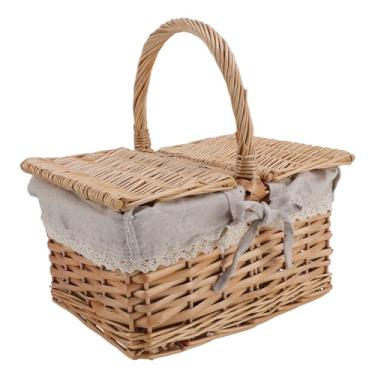 Imagem de Cesta de Piquenique de Vime Com Tampa e Alça, Picnic Hamper Com Forro Removível Garden Harvest Basket for Outdoor Camping Wedding Summer Beach (Margarida)