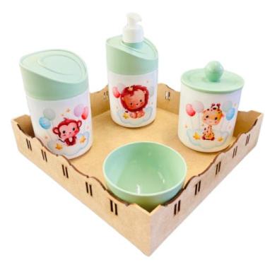 Imagem de Kit Higiene Baby Safari Menino e Menina c/bandeja em MDF - Dóia Kids, 