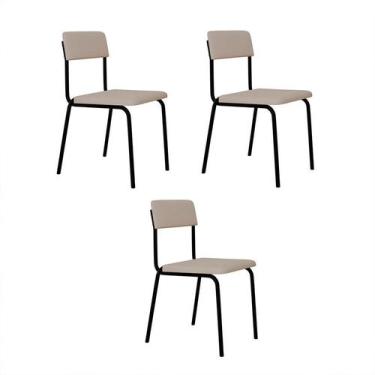 Imagem de Conjunto com 3 Cadeiras Fit Poliéster Palha e Preto - Modern