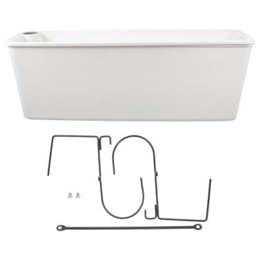 Imagem de ifundom Vaso De Flores Janela Com Corrimão: Vaso De Flores Suspenso Com Suporte - Vaso Retangular Vegetais Decoração De Varanda E Jardim Com Cerca Externa