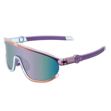 Imagem de KesaPlan Óculos de sol infantil de beisebol, armação leve TR90 TPEE UV400, óculos de sol esportivos para meninos e meninas, Armação colorida/lente espelhada roxa, M