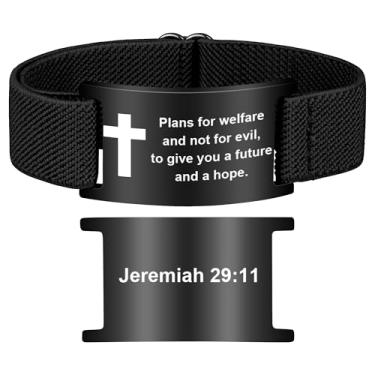 Imagem de Pmormyy Pulseira de cruz com versículo bíblico para mulheres e homens, pulseira ajustável de presente de Jesus é rei cristão WWJD, One Size, Aço inoxidável, Sem Pedra Preciosa