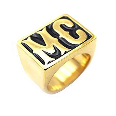 Imagem de HIJONES Anel masculino de aço inoxidável estilo punk MC, Aço inoxidável, ouro