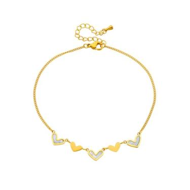 Imagem de Tornozeleira de coração delicado para mulheres, pequenos corações de amor, correntes empilháveis, elos minimalistas, pulseira de praia de verão, tornozeleiras, chiques, correntes para os pés, joias