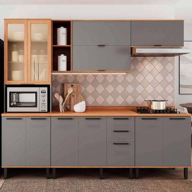 Imagem de Cozinha Completa Castranha 12 Portas 2 Gavetas Cinza/Freijó - Telasul