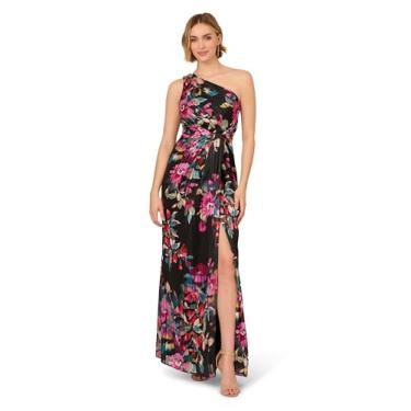 Imagem de Adrianna Papell Vestido floral feminino de um ombro só, Preto Multi, 38