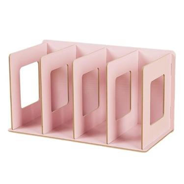 Imagem de Ioensy Estante de madeira para mesa, moderna, simples, portátil, porta-arquivos, armazenamento de livros, prateleira de exibição, suporte para DVD para sala, Rosa