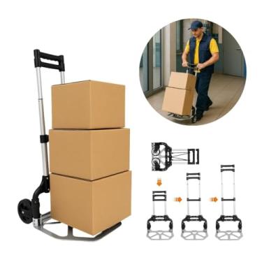 Imagem de Carrinho Plataforma de Mão de Carga e Descarga Dobrável de Alumínio com 2 Rodas - Ideal para Armazem, Transporte e Carregar Mercadorias, Caixas, Peso, Mudança - Até 80Kg