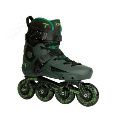 Imagem de Patins Inline Freestyle Traxart Revolt – Bota Rígida, Rodas 80mm PU, Rolamento ABEC-9, Suporta até 120kg, Ideal para Urban e Slalom (Verde, 42/43)