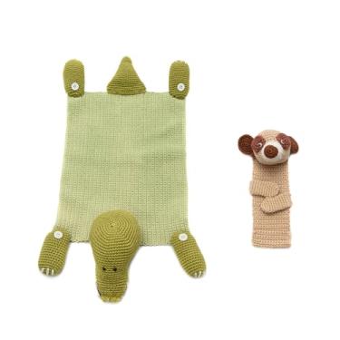 Imagem de Kit Sousplat de jacaré e porta talheres suricato em crochê