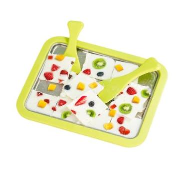 Imagem de MIIDNTLX Máquina De Gelo, Máquinas Sorvete, Iogurte Bancada, Panela Aço Inoxidável Para Enrolar Liofilizados Instantâneos Com 2 Raspadores, Frutas Congeladas, Chocolate, Morangos E