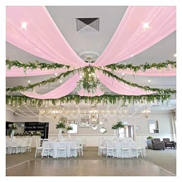 Imagem de Cortinas de teto de dossel de casamento 6 painéis 1,5 m x 6 m cortinas de tecido drapeado rosa translúcidas voile lustres de teto drapeados decorações para festa