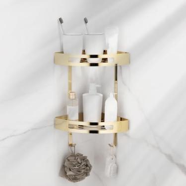 Imagem de Conjunto de ferragens para banheiro dourado - Toalheiro de aço inoxidável - Acessórios para montagem em parede, triângulo duplo
