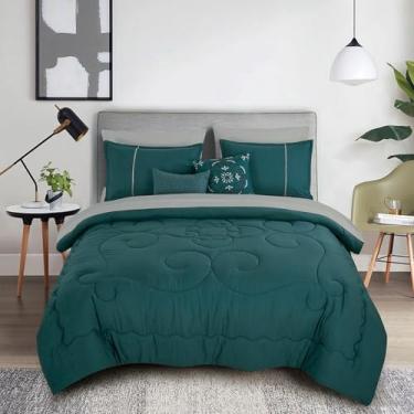 Imagem de ESCA Bed-in-a-Bag Conjunto de edredom e lençol verde Valda com 9 peças, tamanho king, cinza
