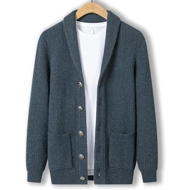 Imagem de Suéter De Lã Pura Para Homens, Cardigan De Tricô Com Gola De Frutas Verde, Cardigan De Tricô De Cabo, Sobretudo De Malhas Com Botão De Gola Xale, Green, XL