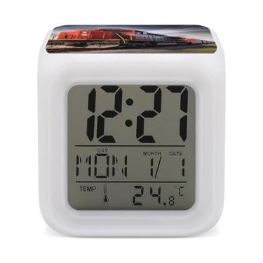 Imagem de RTFGHJS Despertador Trem Despertador Colorido Pequeno Display LED Despertador Digital Compacto Relógio Eletrônico para Quartos Cabeceira Mesa Prateleira Tamanho Único