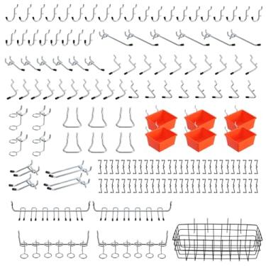 Imagem de ENJOYWOOD Kit de acessórios organizadores de Pegboard, 155 peças, ganchos para quadro de pinos sortidos com caixas, cestas para organizador de parede de quadro de 1/10.2 cm, organização de garagem