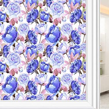 Imagem de Película de janela de privacidade de flores, textura de estilo floral, filme de vidro para sala de estar e escritório em casa, L90 x C 190 cm