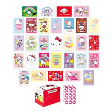 Imagem de American Greetings Pacote de cartão de luxo Hello Kitty and Friends de 30 unidades para todas as ocasiões com caixa de armazenamento de lembrança recarregável, envelopes e selos