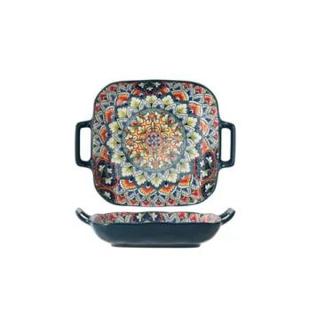 Imagem de Prato doméstico de cerâmica simples e requintado de estilo europeu resistente a altas temperaturas com personalidade criativa - prato quadrado binaural de 23 cm