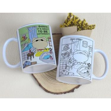 Imagem de Caneca Decorativa com Arte em Quadrinhos, Mensagem Motivacional 'É Bom Ser Diferente', Cerâmica Branca. Caneca bobbiegoods