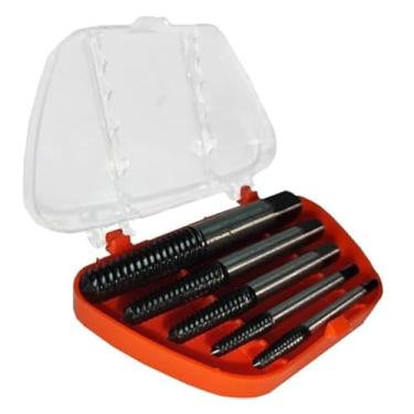 Imagem de Jogo Kit Extrator Saca Parafuso Quebrado Espanado 5 Peças 3 a 18mm Profissional Danificado Aço