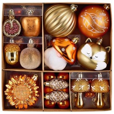 Imagem de Valery Madelyn Ornamentos de árvore de outono para casa, decoração de árvore de outono 50 quilates à prova de estilhaçamento bola laranja decoração de gnomo para colheita de ação de graças outono