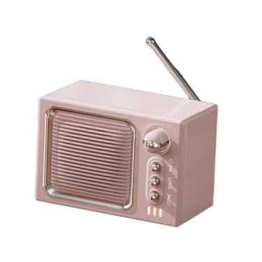 Imagem de OIIBWQ Alto-falante de design retrô, máquina de ruído branco, 5 W, ornamento, rádio multifuncional elegante para casa, dormitório, quarto, presente, mesa, Rosa