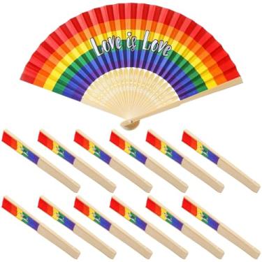 Imagem de Chunful 12 peças de leques dobráveis arco-íris para mulheres e homens, orgulho de mão, leque de bambu, decoração de festa arco-íris, acessórios de desfile do mês do orgulho LGBT