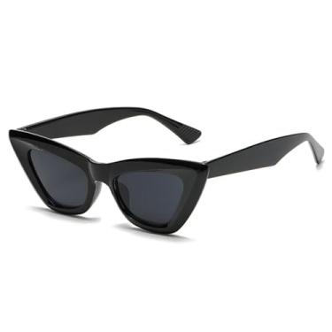 Imagem de Óculos de sol estilo olho de gato retrô feminino, óculos de sol coloridos verdes, vintage (preto-preto)