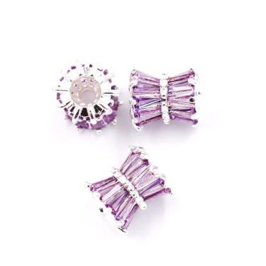 Imagem de Malahill Contas espaçadoras de zircônia cúbica para fabricação de joias 7 x 7,5 mm prata-roxo