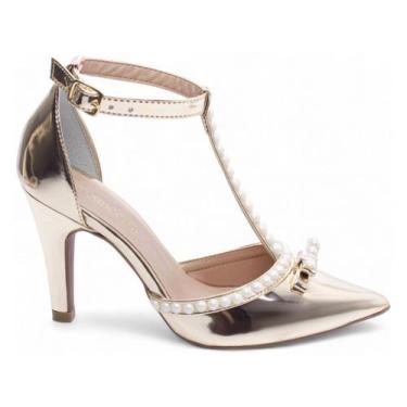 Imagem de Sapato Scarpin Feminino Ouro Verniz Salto Alto - 66058H - Torricella, 