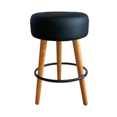 Imagem de Banqueta Média 60cm Para Cozinha Sala Quarto Estofada Confortável Pés Madeira Reforçada Preta