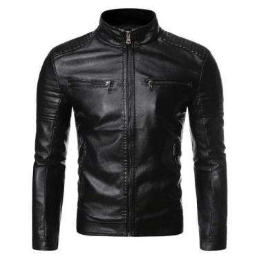 Imagem de Jaqueta De Couro Masculina Slim fit Moto Impermeavel - Vmong, Preto, M