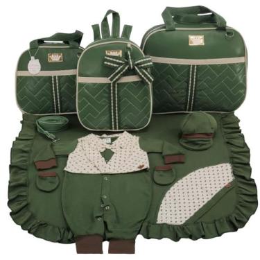 Imagem de Kit bolsa maternidade 3 peças laço verde militar + saída maternidade -
