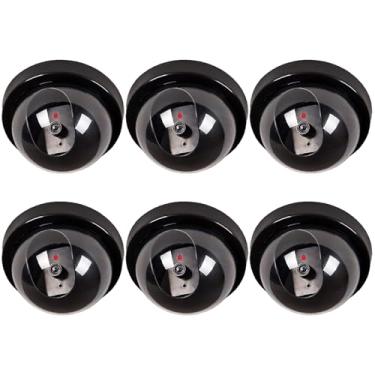 Imagem de WALI Câmera falsa de segurança CCTV Dome com luz LED vermelha intermitente com adesivos de alerta de segurança (SD-6), 6 pacotes, preto