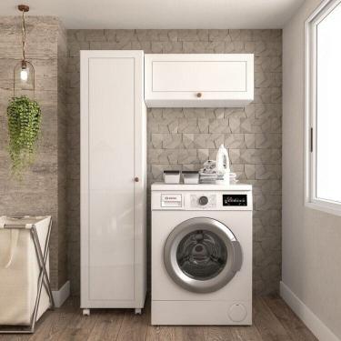 Imagem de Conjunto 1 Armário Multiuso e 1 Armário Aéreo Pérola Branco Yescasa Branco