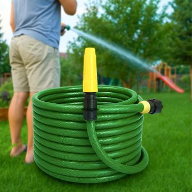 Imagem de Mangueira de Jardim Trançada Reforçada e Montada Pronta Para Uso Verde Com Engate E Esguicho Jardim