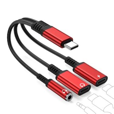 Imagem de USB C para fone de ouvido e adaptador de carregador de 3,5 mm, divisor auxiliar tipo C duplo 3 em 1, cabo dongle compatível com iPhone 15/16 Pro/Max/Plus, iPad, Samsung Galaxy S22/S23/S24 Ultra
