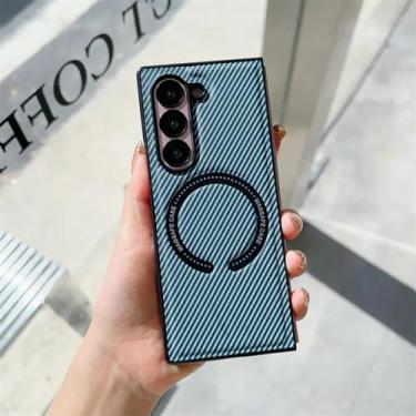 Imagem de Capa para Samsung Galaxy Z Fold6 com carregamento magnético sem fio e capa de couro em fibra de carbono (para Samsung Galaxy Z Fold6/azul bebê)