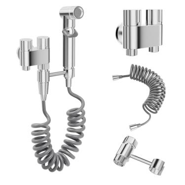 Imagem de Ducha Higiênica Portátil com Mangueira Flexível de 2m Kit Completo para Banheiro em Aço Inoxidável Premium e ABS (Prata)