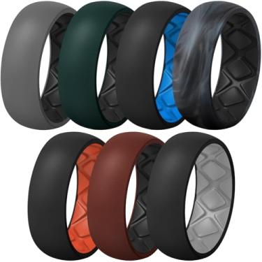 Imagem de Egnaro Anel de silicone masculino 1/4/5/6/7 multipack de alianças de casamento masculinas respiráveis de borracha de silicone com ranhuras de fluxo de ar, 15-15.5(23.8mm), Silicone, Sem pedra preciosa