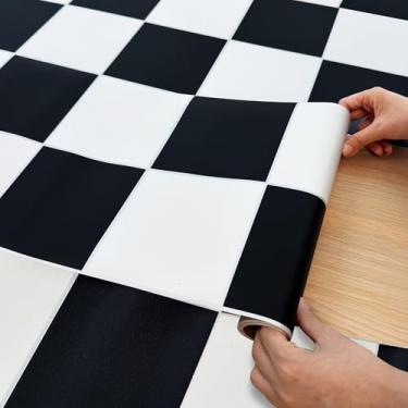 Imagem de Lareko Descasque e cole o azulejo, 30,5 cm x 1,600 cm de vinil preto e branco, piso autoadesivo impermeável para banheiro, cozinha, sala de estar, quarto (52 pés quadrados)