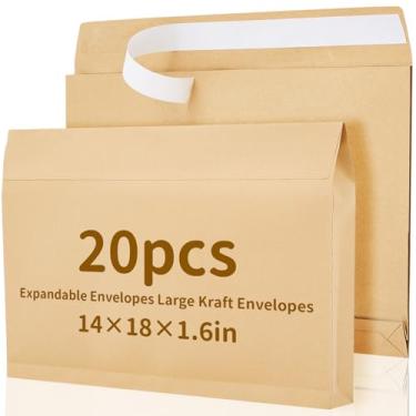 Imagem de Fullhawl Envelopes expansíveis de 35,5 x 45,7 x 4,5 cm, envelopes de catálogo expansíveis, manilla, kraft, destacáveis, leves, grandes, para escritório, casa, documentos, revistas, armazenamento de