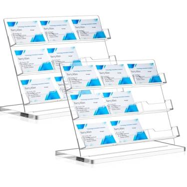 Imagem de Dunzoom Pacote com 2 porta-cartões de visita para mesa, 9 compartimentos, suporte de acrílico transparente para exibição de cartões de visita, vários organizadores para escritório, reuniões