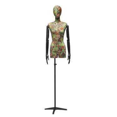 Imagem de Mannequin Torso de manequim feminino com suporte e cabeça, 59-83" de altura, corpo ajustável com tripé, suporte de metal, braço de madeira maciça(Green2)
