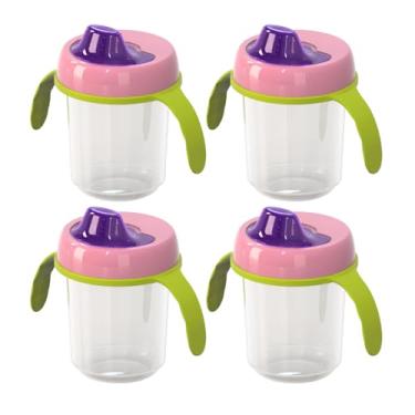 Imagem de Kit 4 Copo Infantil Criança Bebe Transição 350ml Reforçado Com Alças E Tampa Higiênica (Rosa)